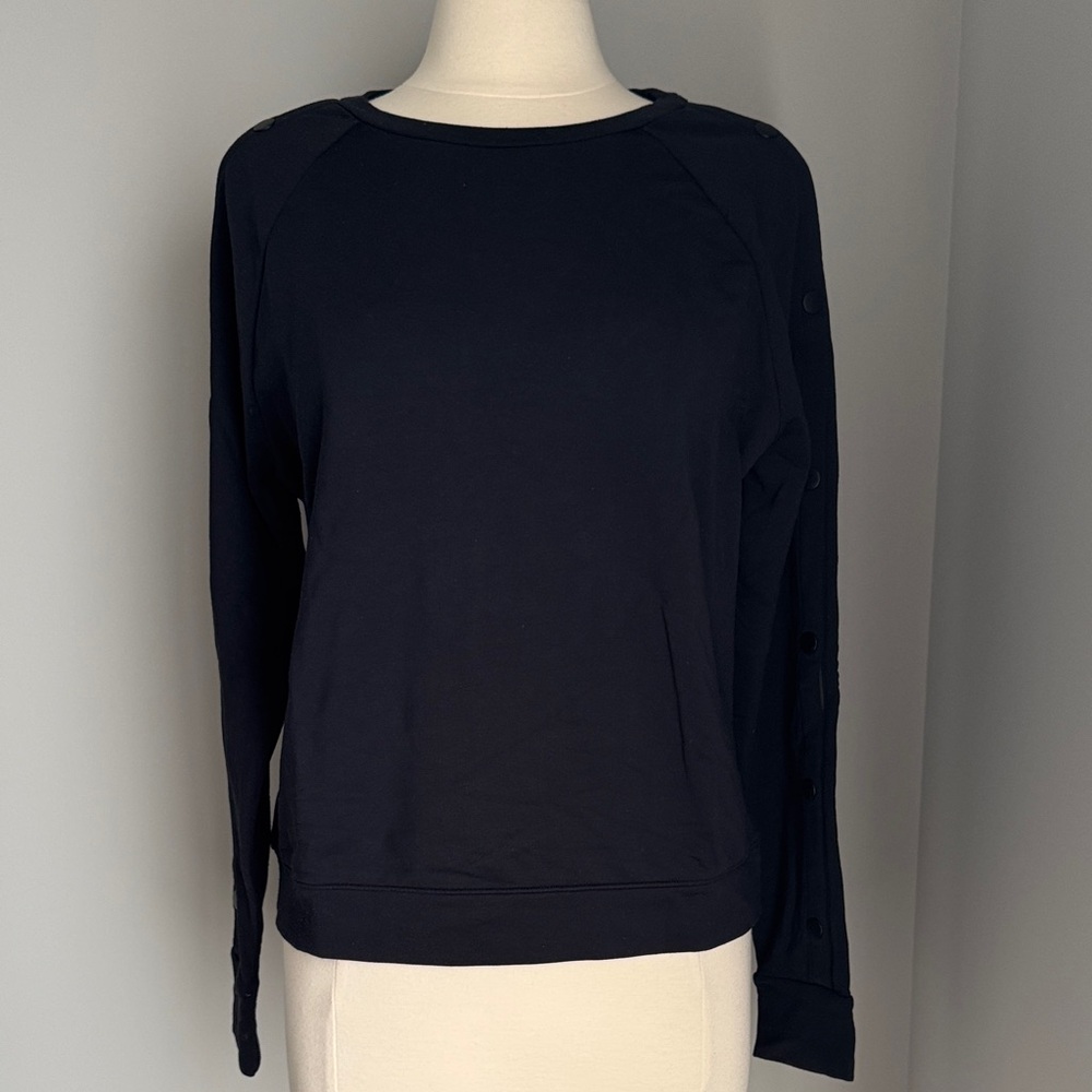 Athleta Fleece Sweatshirt Snap Sleeve Detail  - Black, Size M